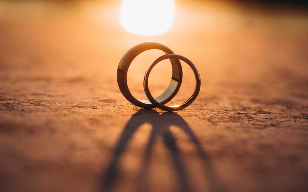 wedding ring at a postnuptial sunset