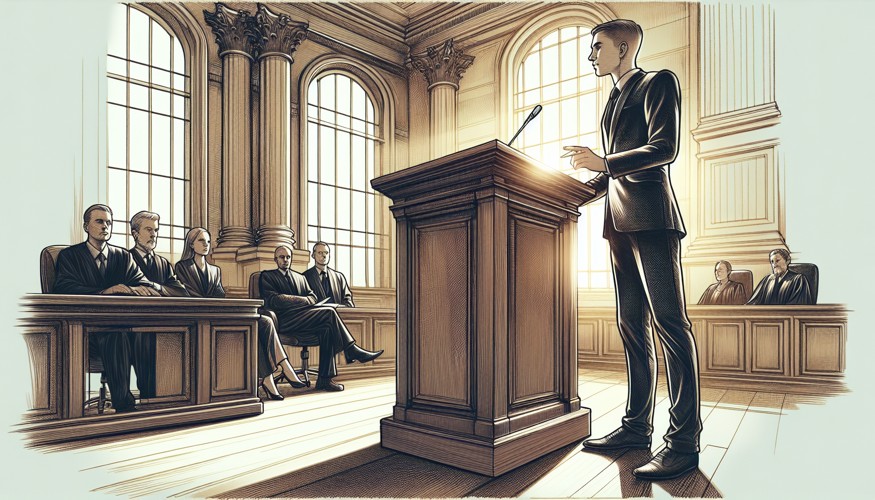 Illustration of presenting a case at the court hearing