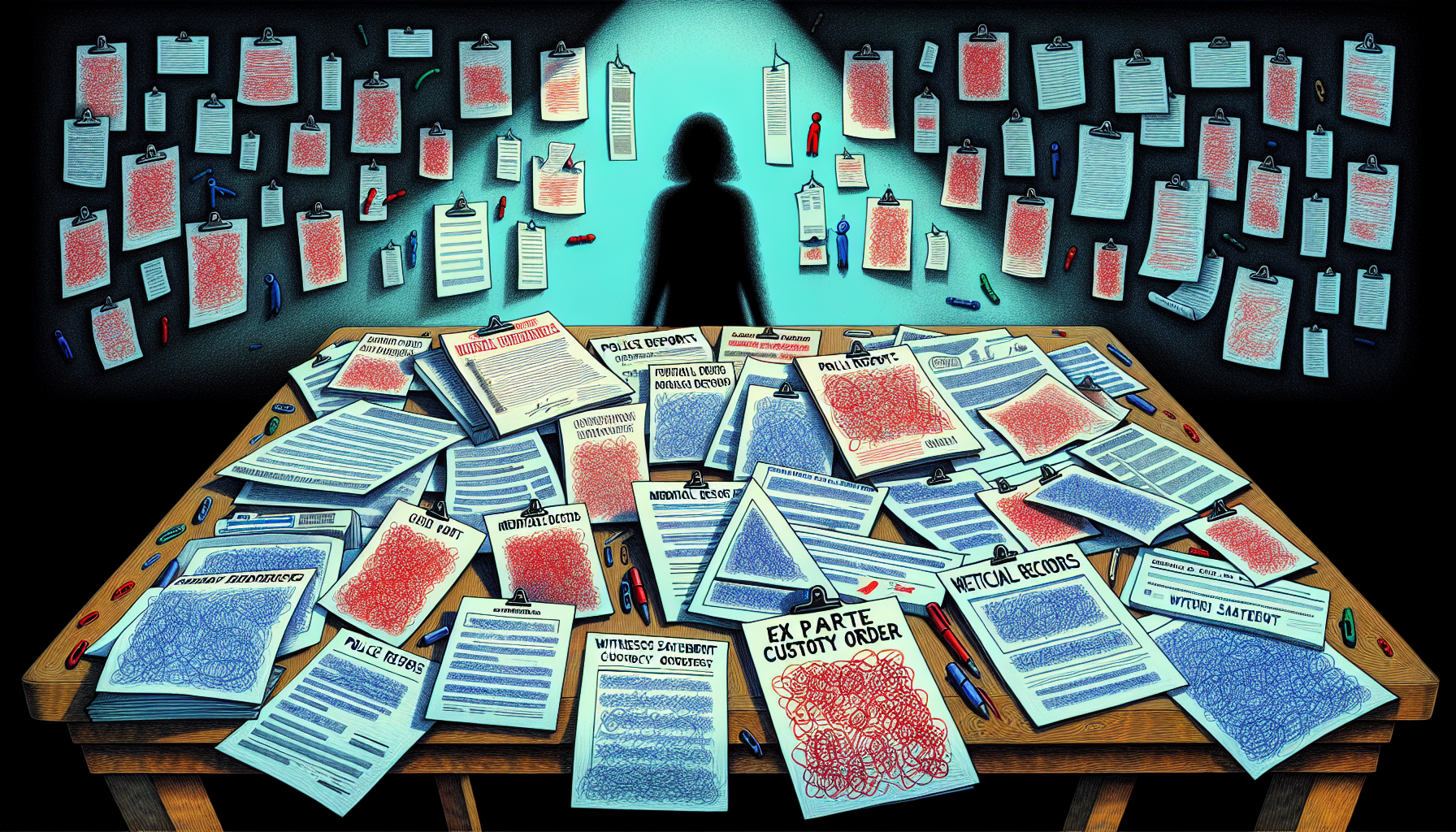 Illustration of police reports, medical records, and witness statements