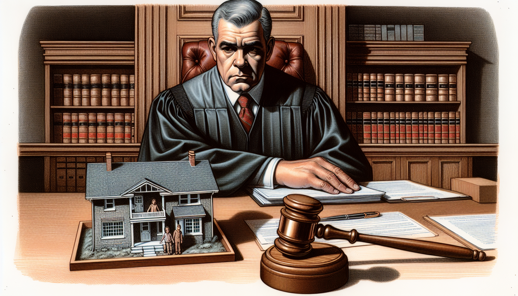 Illustration of a judge with a gavel making custodial decisions
