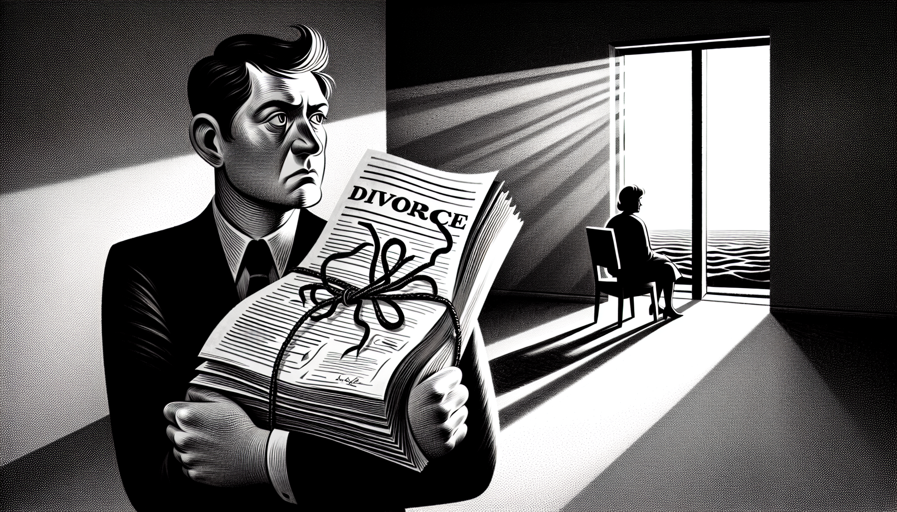 Illustration of a person holding divorce papers