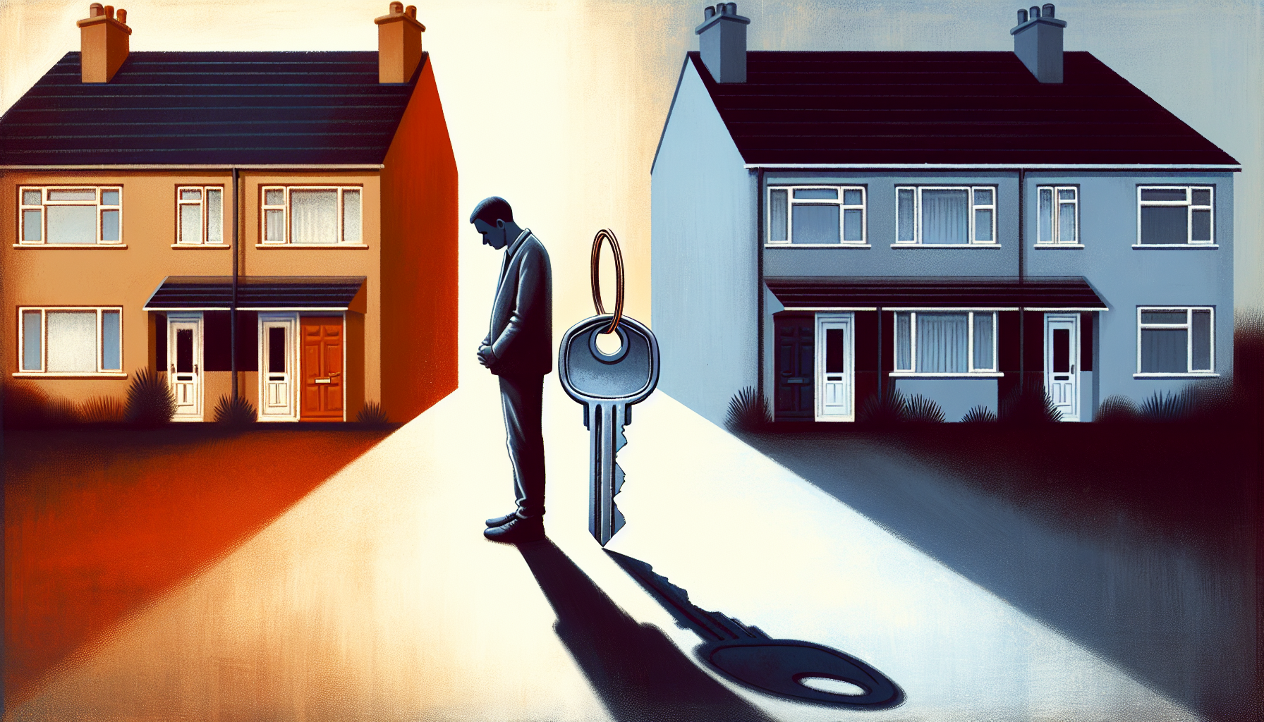 Illustration of a person holding house keys, symbolizing property ownership and eviction
