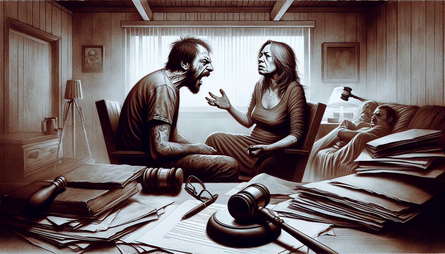 Illustration of a couple in a disagreement, representing potential complications of evicting a partner