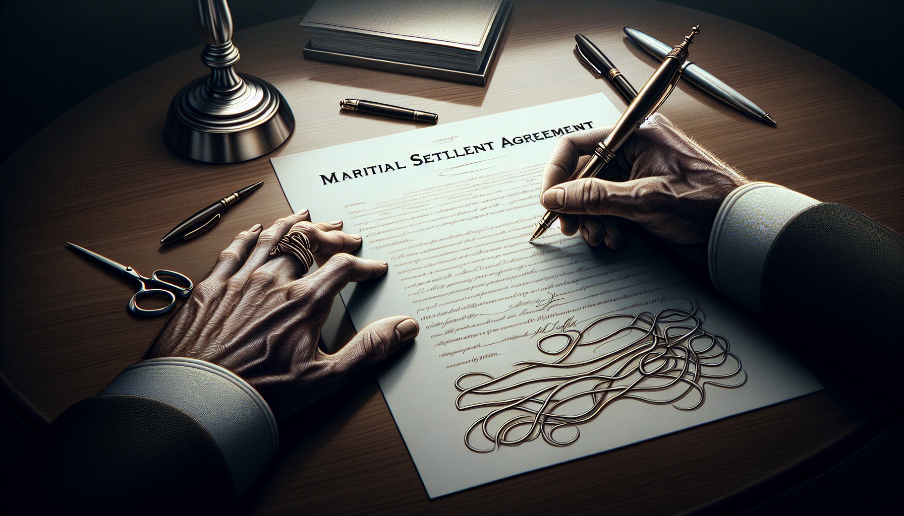 Illustration of a legal document with the title 'Marital Settlement Agreement'