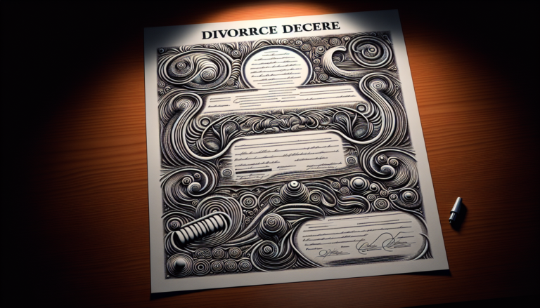 Illustration of a divorce decree with legal terms and signatures