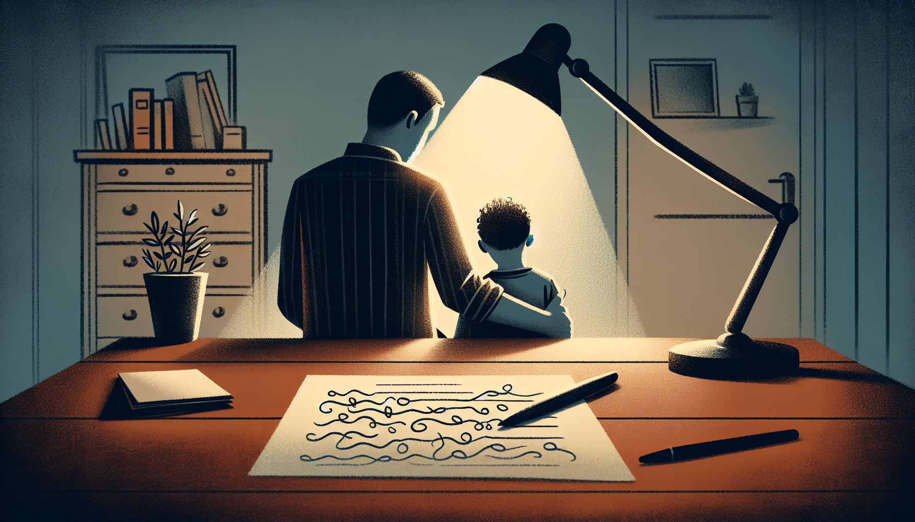 Illustration of a parent and child with a legal document symbolizing temporary child custody orders